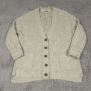 Free People Cozy Montana Cable Cardigan Size Medium Ivory Chunky Knit Oversized